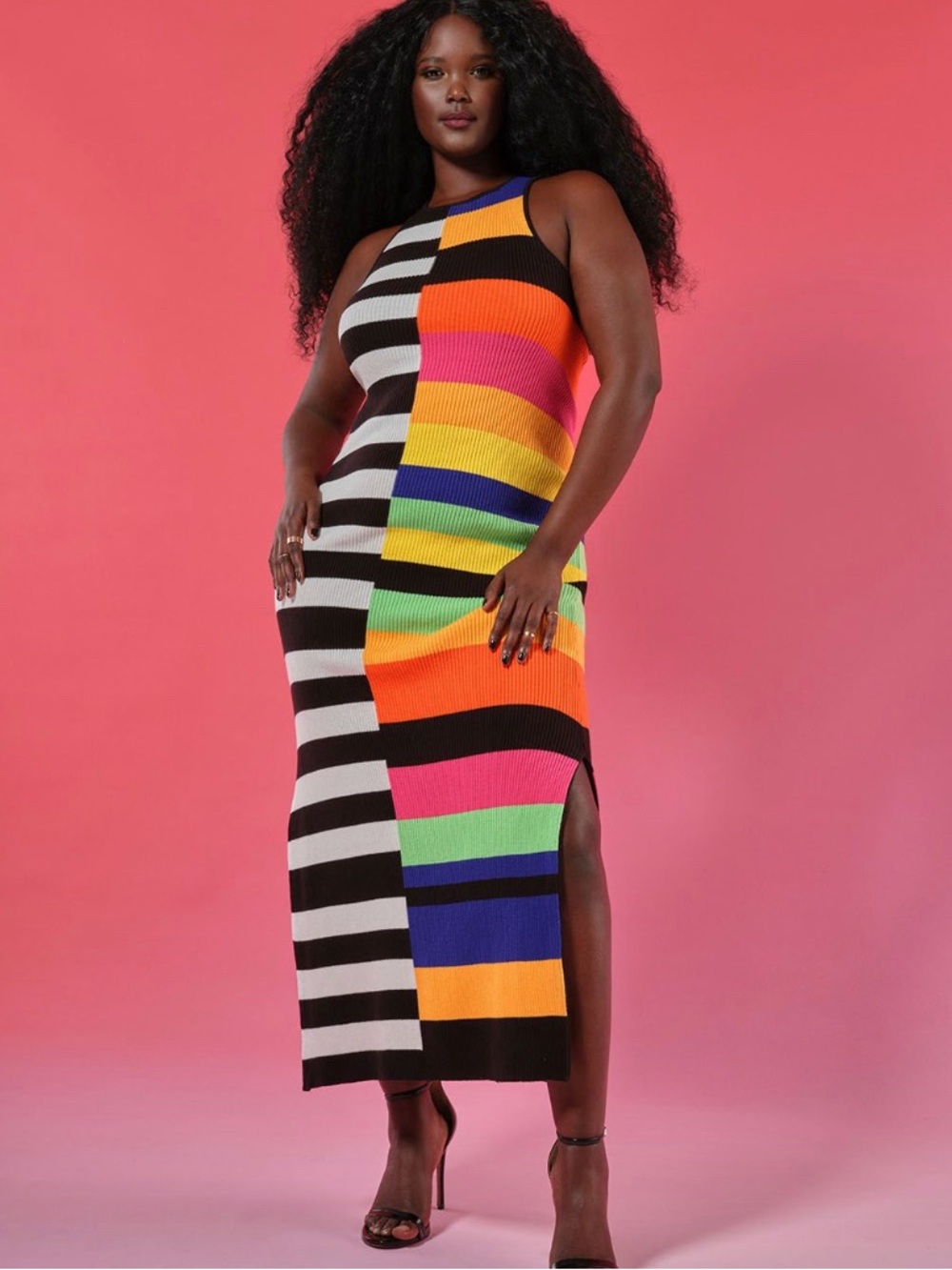 Eloquii Colorblock Stripe Knit Midi Dress - Multicolor